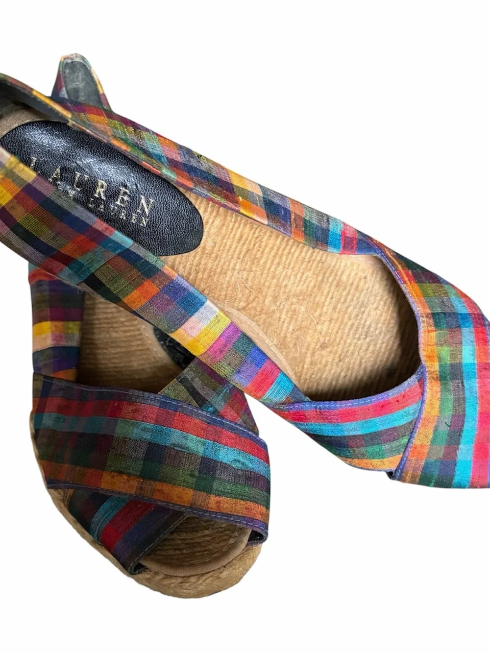 Lauren Ralph Lauren Multicolor Plaid Espadrille Wedge Sandals - Women